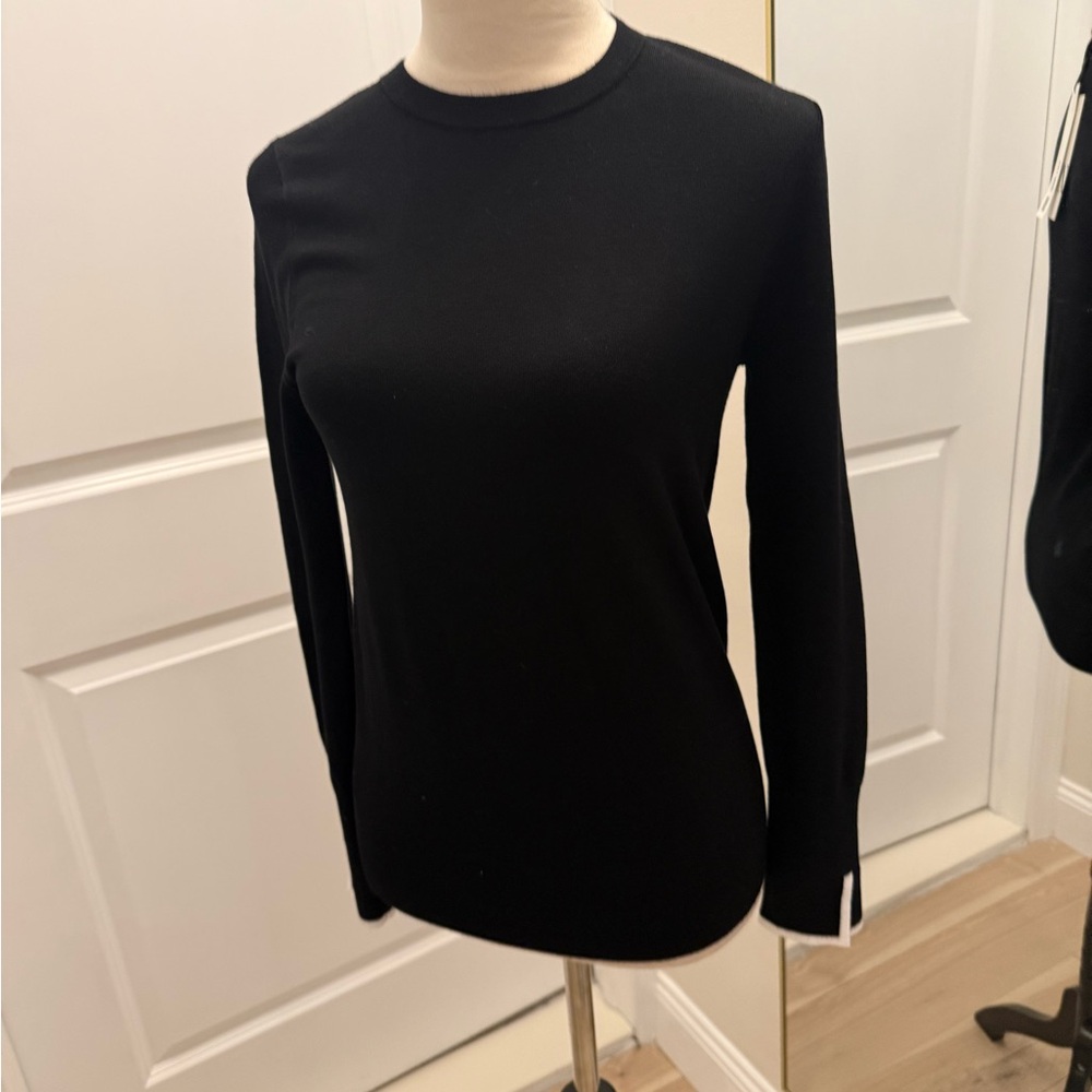 ZARA BLACK KNIT LONG SLEEVE SWEATER WHITE TRIM SLEEVES LARGE NWT - Picture 7 of 11